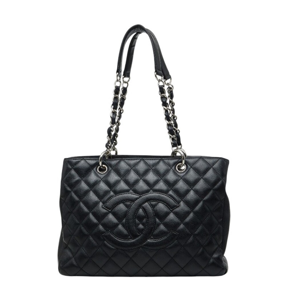 Chanel Coco Mark GST Grand Shopping Tote Chain Shoulder Bag, Black Caviar Lea...